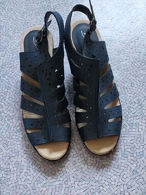 Women's Navy Cutout Slingback Sandals